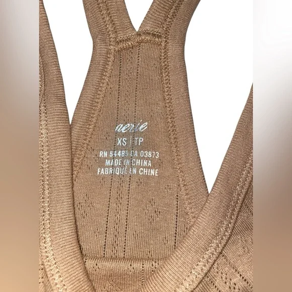 AERIE American Eagle Tan Peek Hole Design Racer Back Soft Tank XS - Picture 3 of 4